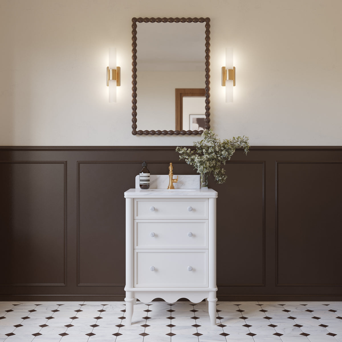 Juliette 24" Scallop Single Bathroom Vanity | Blanc White | Cultured Marble Countertop