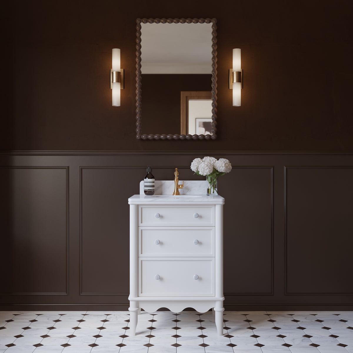 Juliette 24" Scallop Single Bathroom Vanity | Blanc White | Cultured Marble Countertop