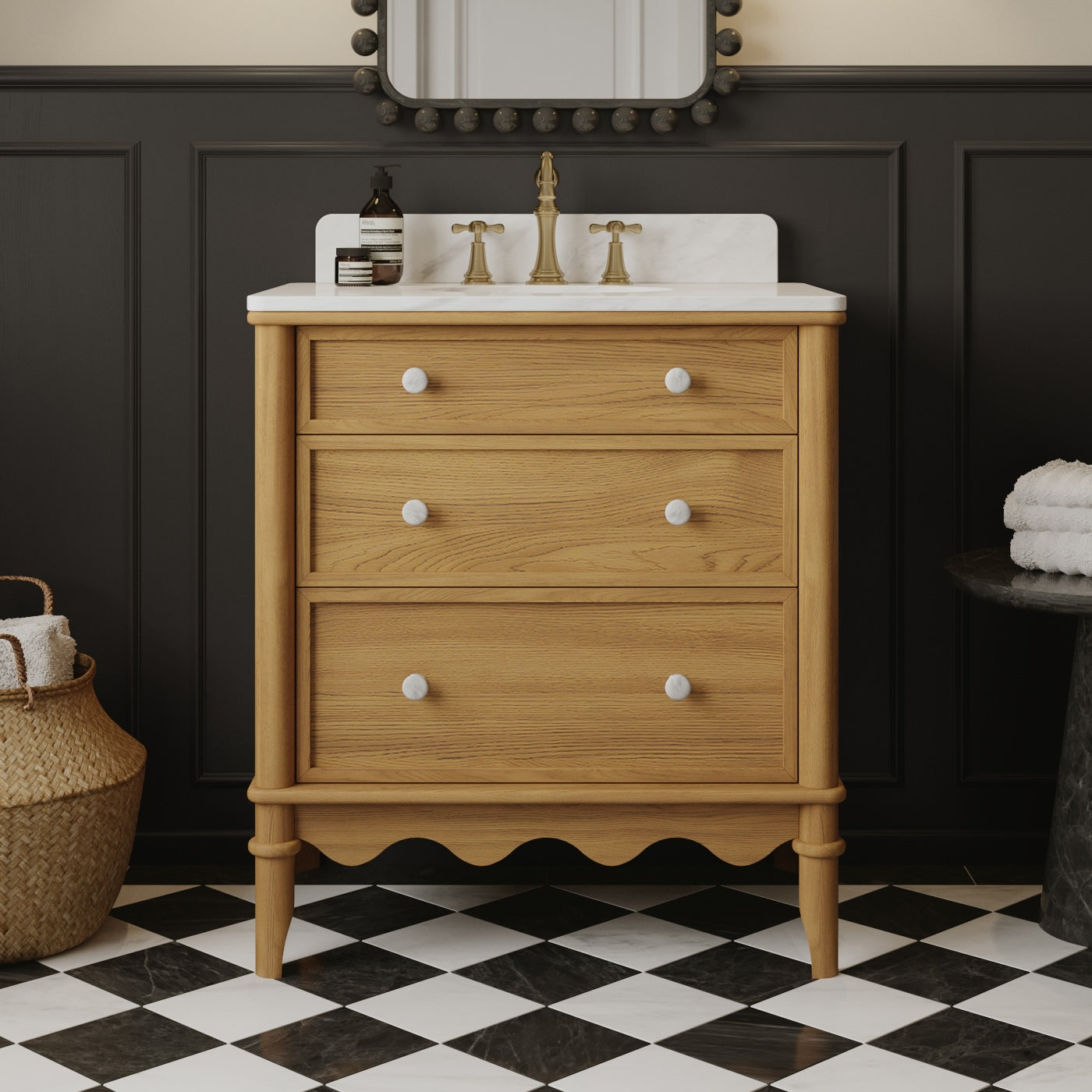 Juliette 30"W x 20"D Single Bathroom Vanity | Natural Enhanced Oak | Cultured Marble Countertop
