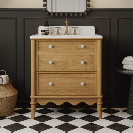 Juliette 30"W x 20"D Single Bathroom Vanity | Natural Enhanced Oak | Cultured Marble Countertop