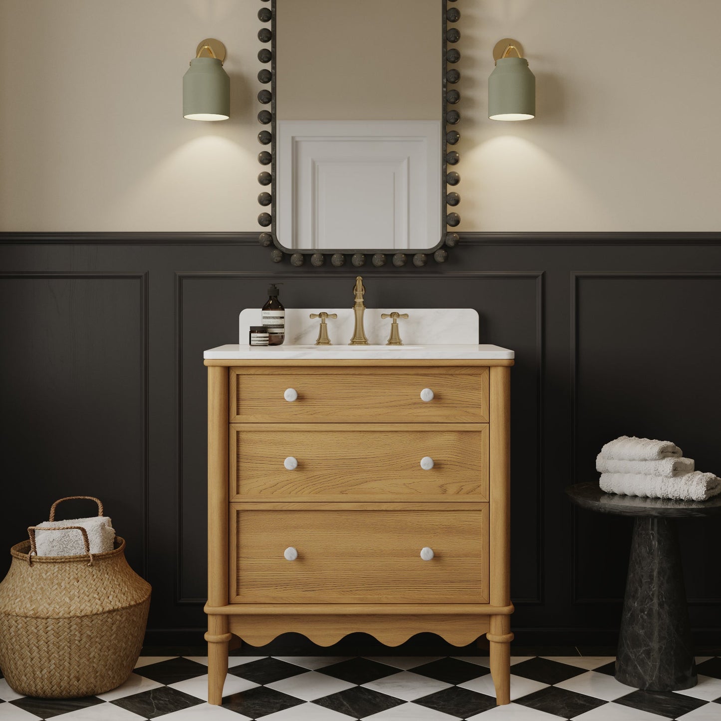 Juliette 30"W x 20"D Single Bathroom Vanity | Natural Enhanced Oak | Cultured Marble Countertop