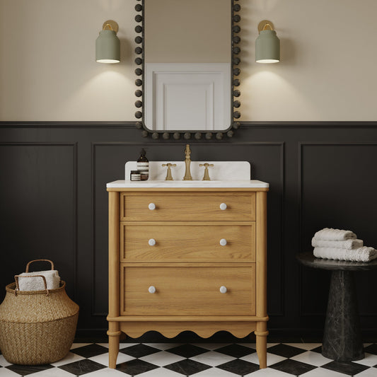 Juliette 30"W x 20"D Single Bathroom Vanity | Natural Enhanced Oak | Cultured Marble Countertop