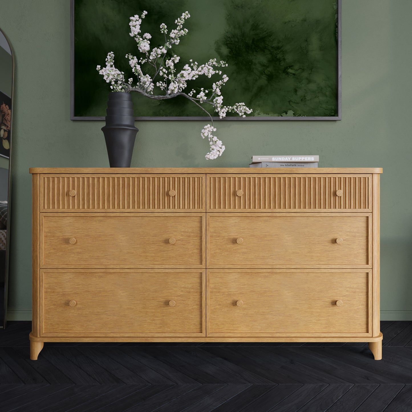 Kathryne 64" Wide Solid Wood 6-Drawer Double Dresser In Natural Oak