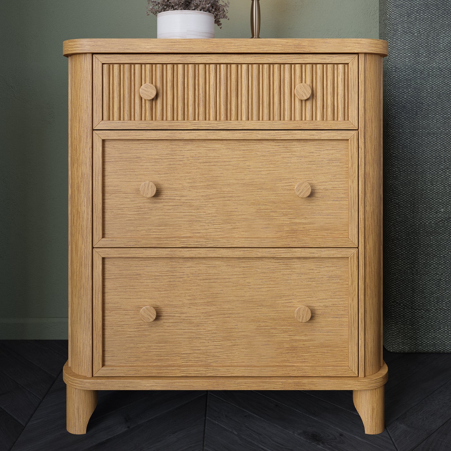 Kathryne 24" Solid Wood 3-Drawer Nightstand In Natural Oak