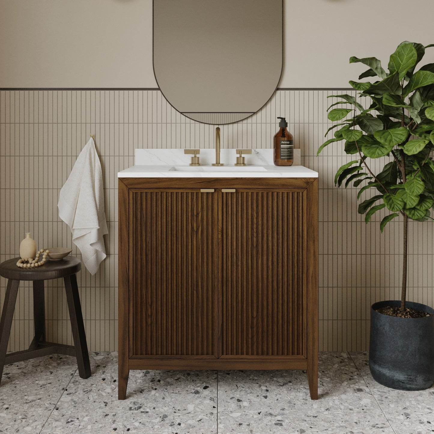 Kendal 30" Bathroom Vanity | Enhanced Brown Oak | Cultured Marble Countertop