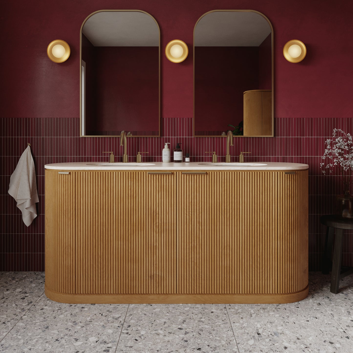 Luna Reeded 72" Double Bathroom Vanity With Quartz Countertop