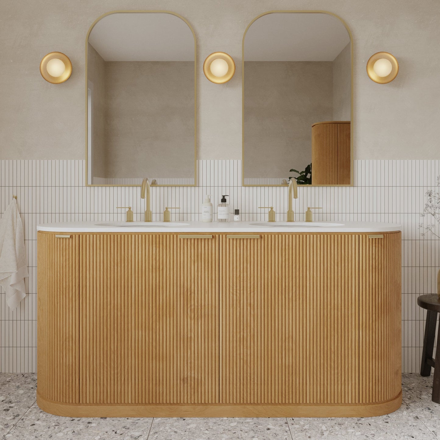 Luna Reeded 72" Double Bathroom Vanity With Quartz Countertop