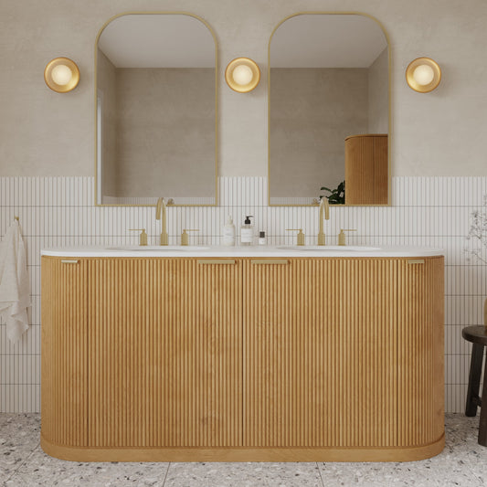 Luna Reeded 72" Double Bathroom Vanity With Quartz Countertop