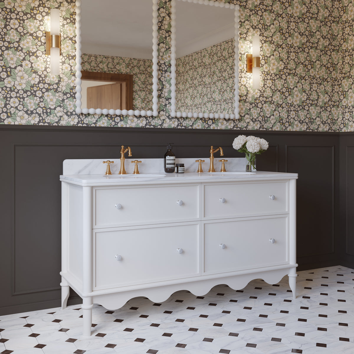 Juliette 60"W x 22"D Double Sink Bathroom Vanity with Cultured Marble Top
