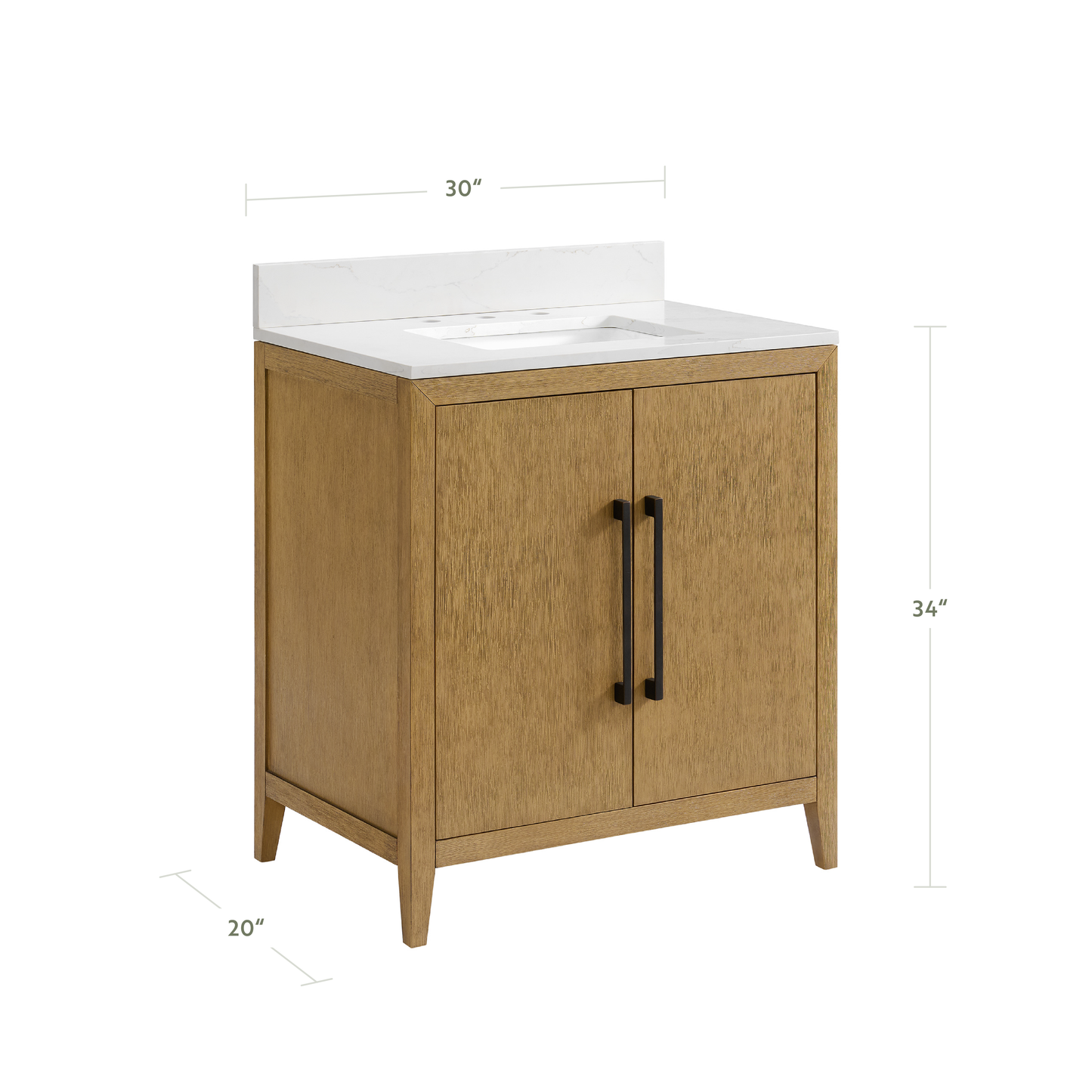 Bergen 30"W x 20"D Single Bathroom Vanity | Calacatta Gold Quartz Countertop
