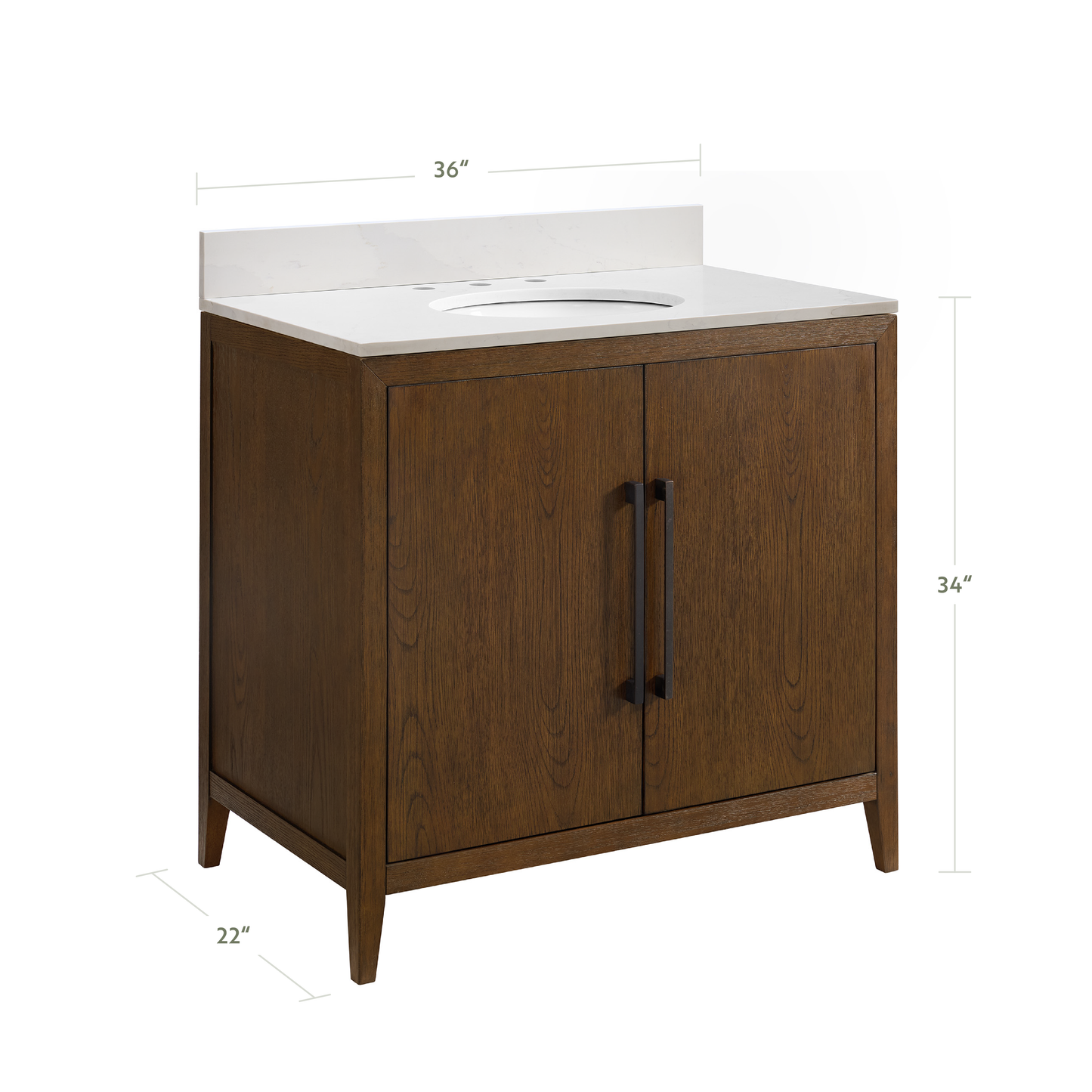 Bergen 36"W x 22"D Single Sink Bathroom Vanity | Enhanced Brown Oak | Calacatta Gold Quartz