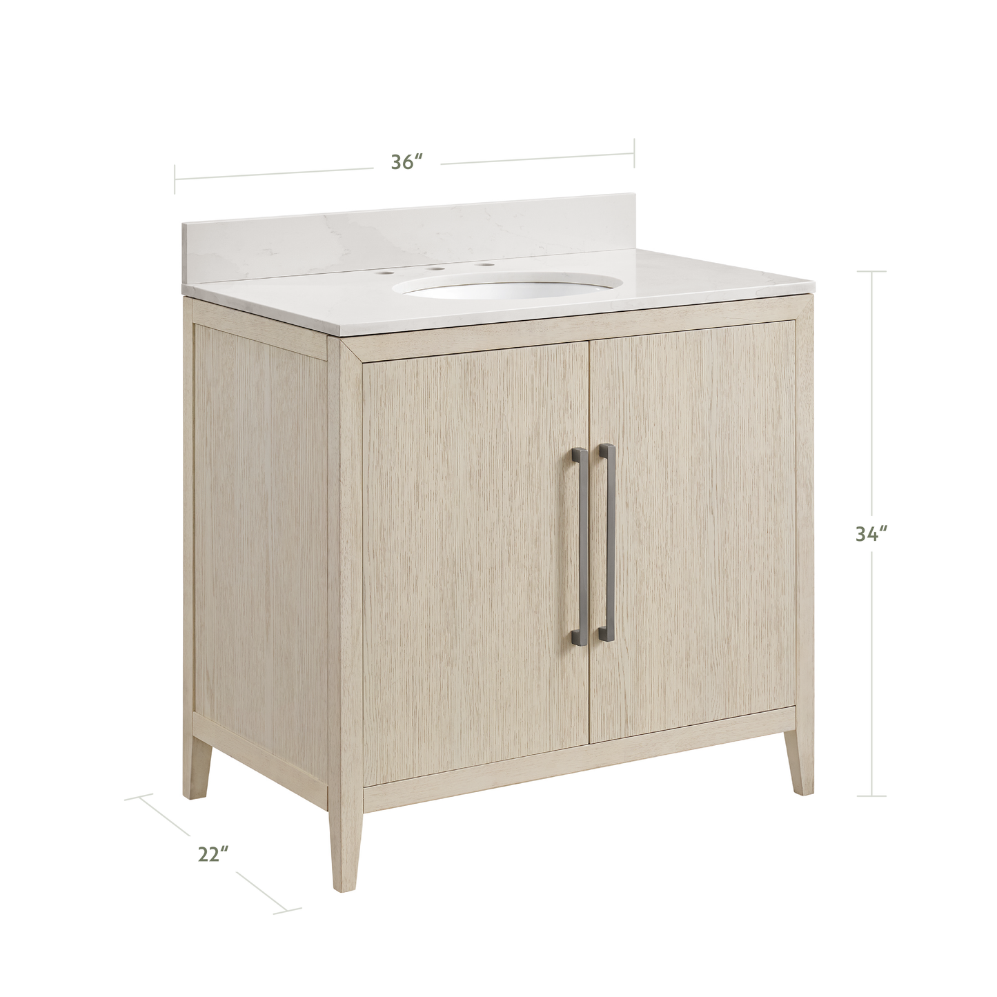 Bergen 36" Single Bathroom Vanity | Enhanced White Oak | Calacatta Gold Quartz