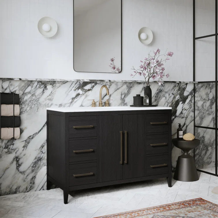 Bergen 48" Width Single Bathroom Vanity In Dark Weathered Oak