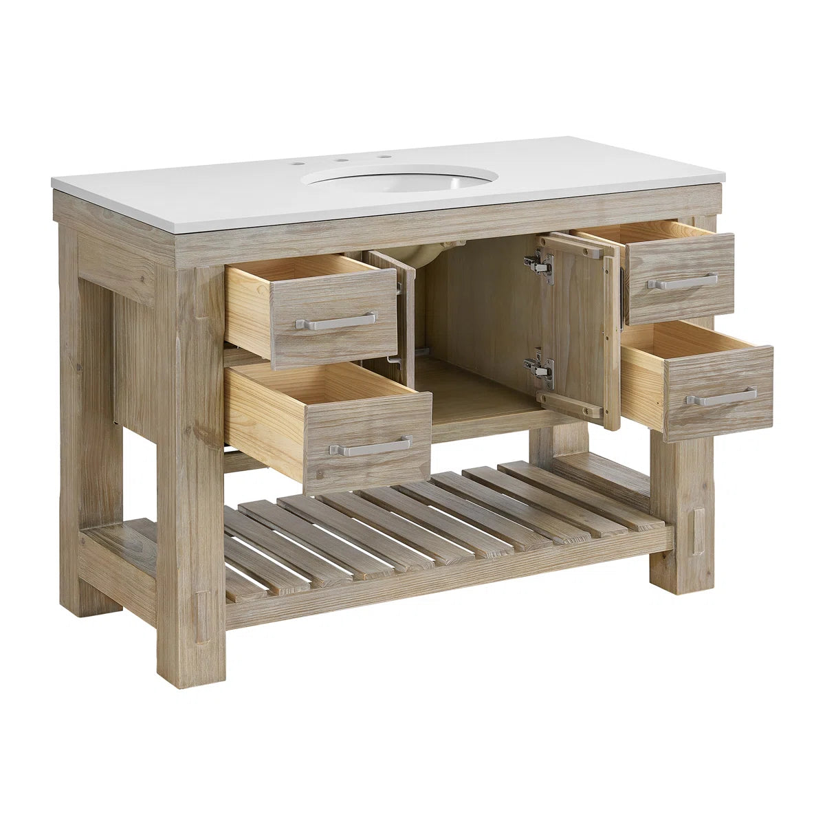 Telluride 48" Single Sink Bathroom Vanity in Washed Pine | White Quartz Countertop