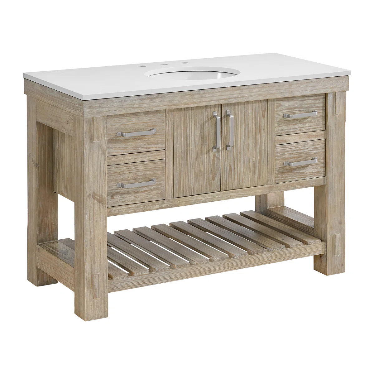 Telluride 48" Single Sink Bathroom Vanity in Washed Pine | White Quartz Countertop