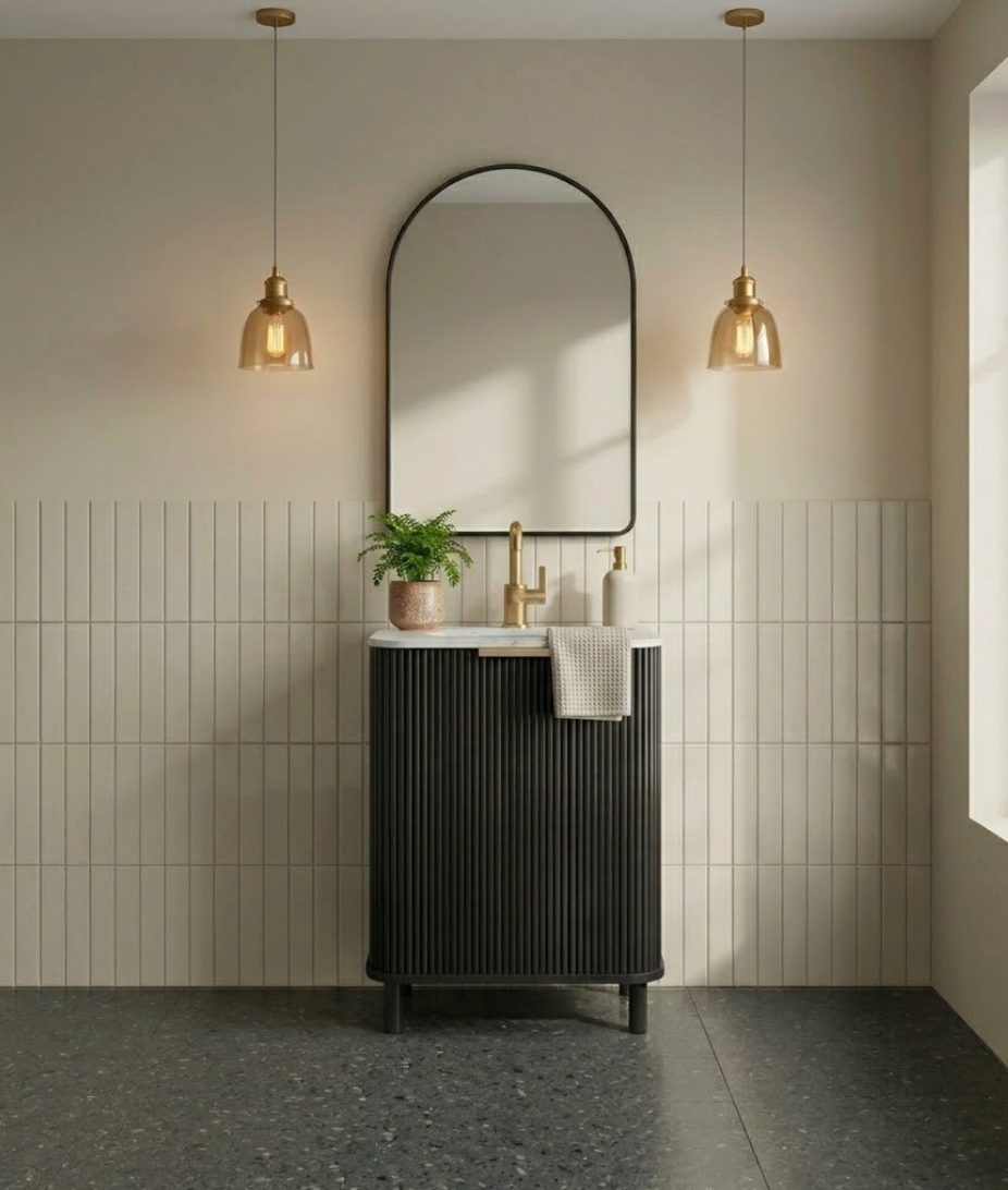 Havana 24"W x 18"D Single Bathroom Vanity in Black Reeded Birch | Carrara Marble Countertop