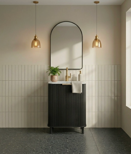 Havana 24"W x 18"D Single Bathroom Vanity in Black Reeded Birch | Carrara Marble Countertop