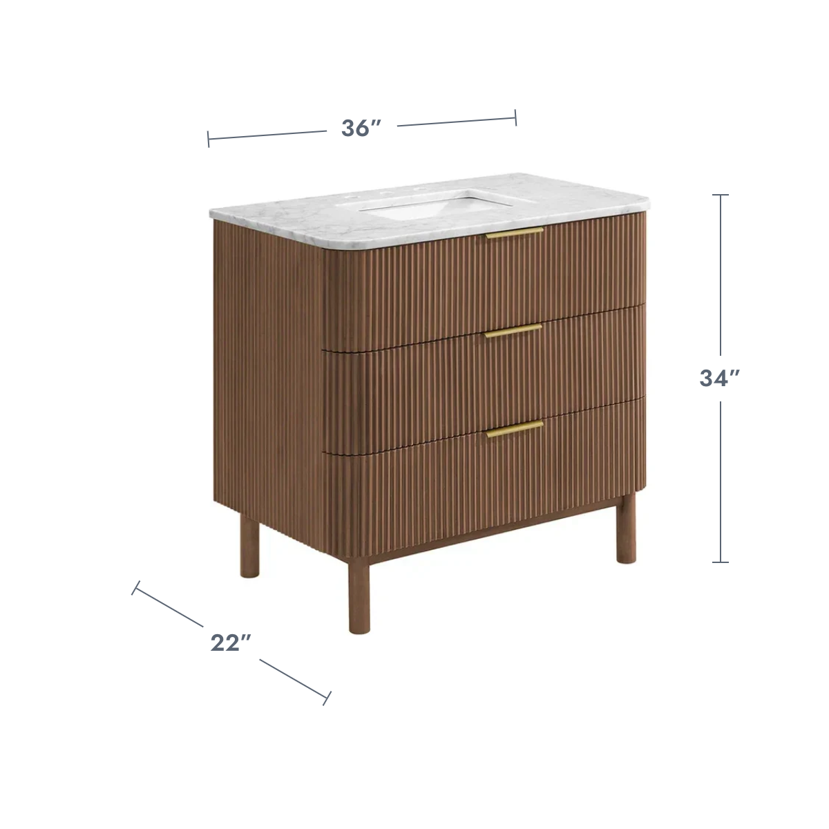 Havana 36" Single Bathroom Vanity in Brown Reeded Birch | Carrara Marble Countertop