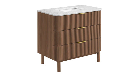 Havana 36" Width Single Bathroom Vanity in Brown Reeded Birch