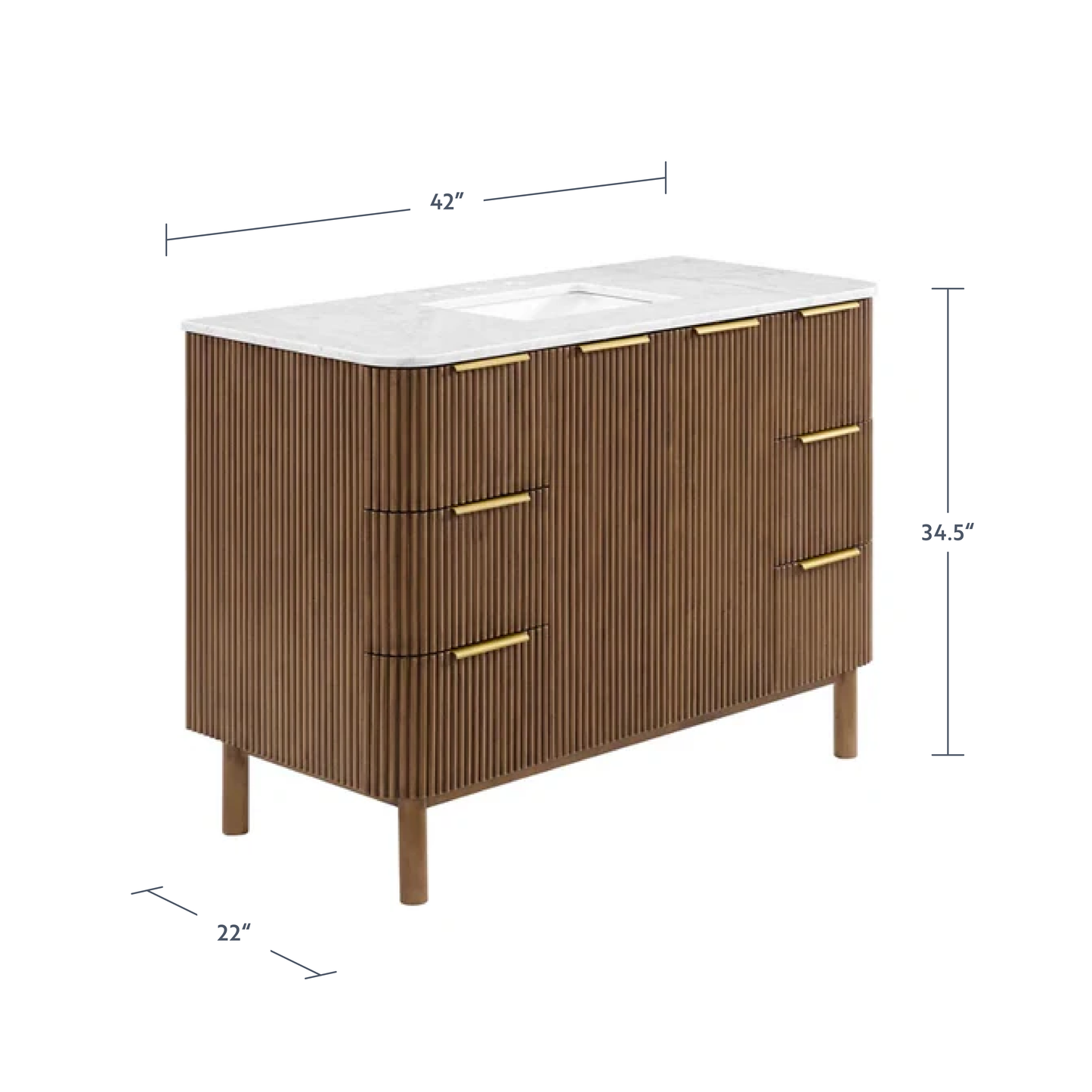Havana 42" Single Bathroom Vanity in Brown Reeded Birch | Carrara Marble Countertop
