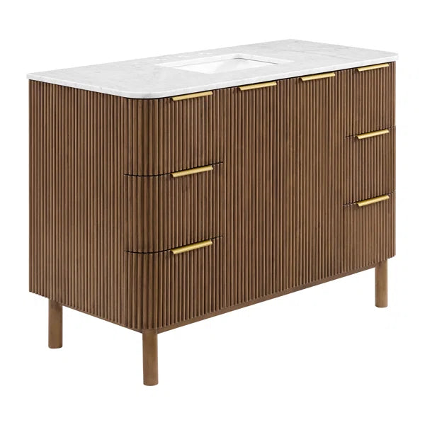 Havana 42" Width Single Bathroom Vanity in Brown Reeded Birch