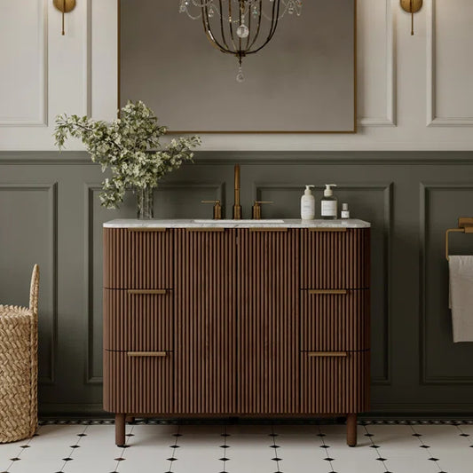 Havana 42" Width Single Bathroom Vanity in Brown Reeded Birch