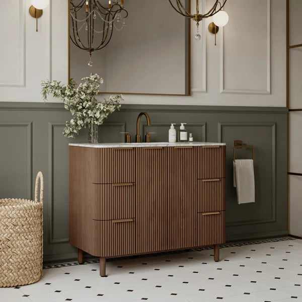 Havana 42" Width Single Bathroom Vanity in Brown Reeded Birch