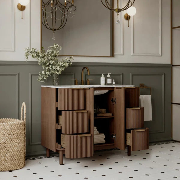 Havana 42" Width Single Bathroom Vanity in Brown Reeded Birch