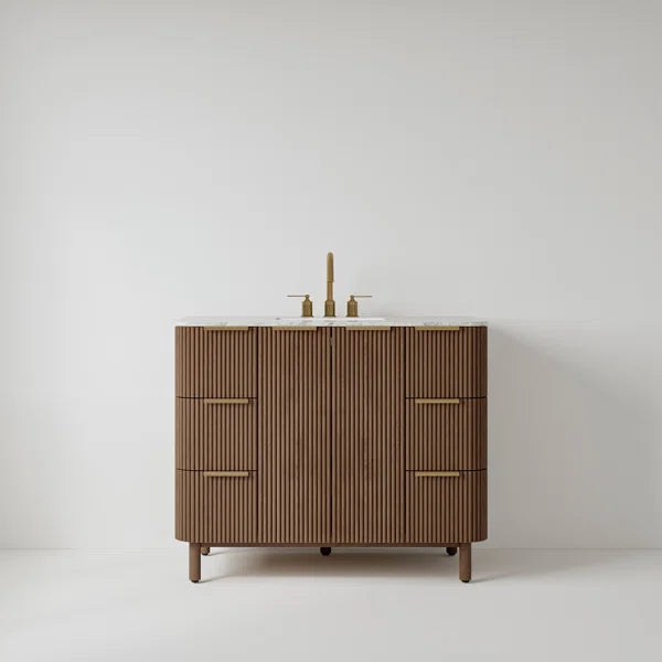 Havana 42" Width Single Bathroom Vanity in Brown Reeded Birch
