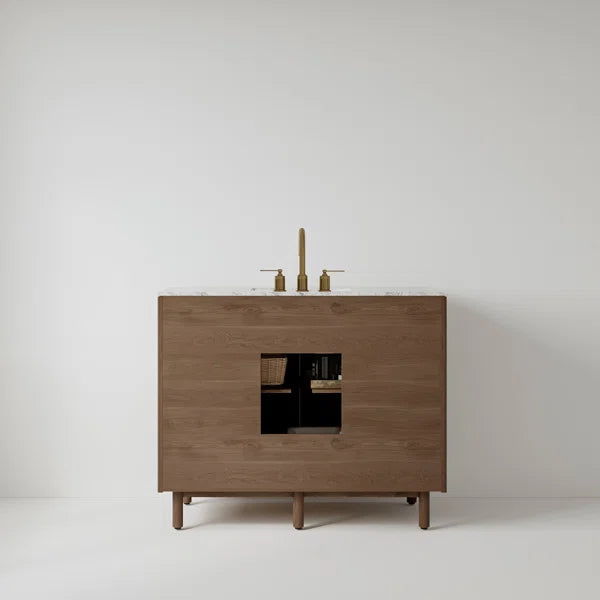 Havana 42" Width Single Bathroom Vanity in Brown Reeded Birch