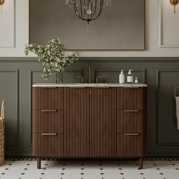 Havana 48" Width Single Bathroom Vanity in Brown Reeded Birch
