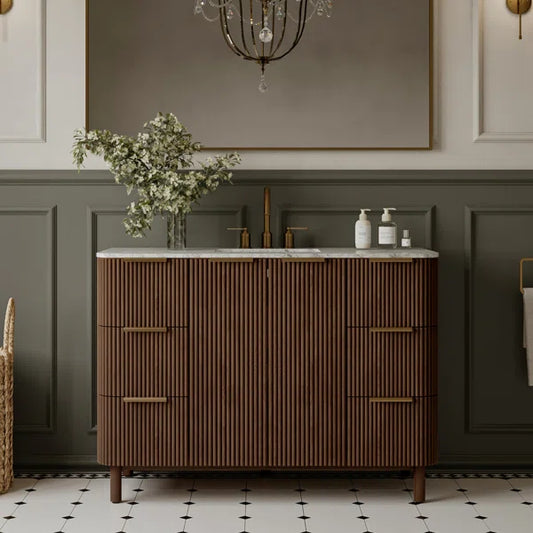 Havana 48" Width Single Bathroom Vanity in Brown Reeded Birch