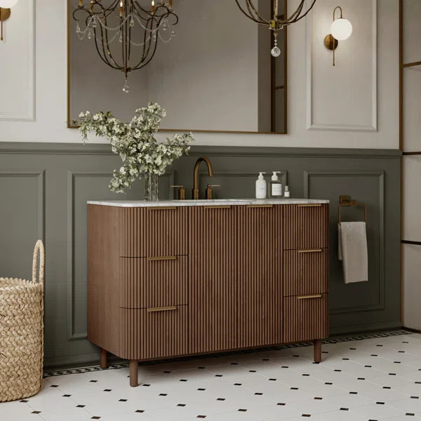 Havana 48" Width Single Bathroom Vanity in Brown Reeded Birch