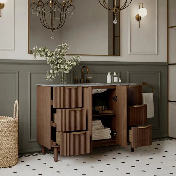 Havana 48" Width Single Bathroom Vanity in Brown Reeded Birch