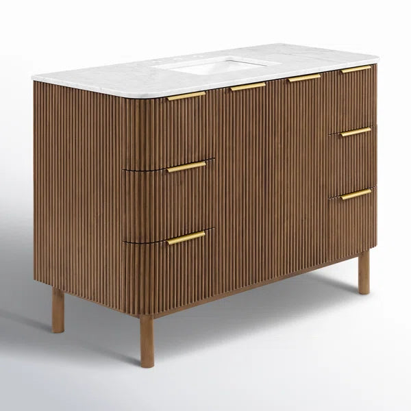 Havana 48" Width Single Bathroom Vanity in Brown Reeded Birch