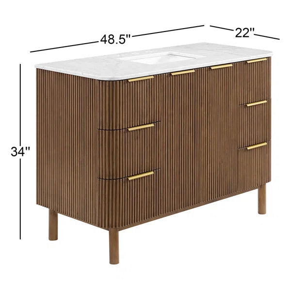 Havana 48" Width Single Bathroom Vanity in Brown Reeded Birch