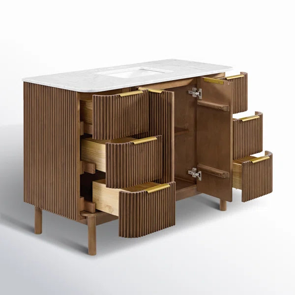 Havana 48" Width Single Bathroom Vanity in Brown Reeded Birch