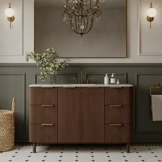 Havana 54" Width Single Bathroom Vanity In Brown Reeded Birch