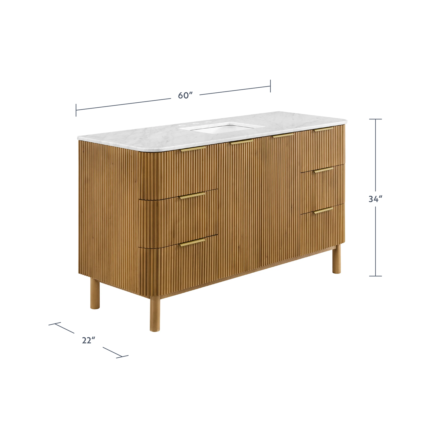 Havana 60" Single Bathroom Vanity in Reeded Birch | Carrara Marble Countertop