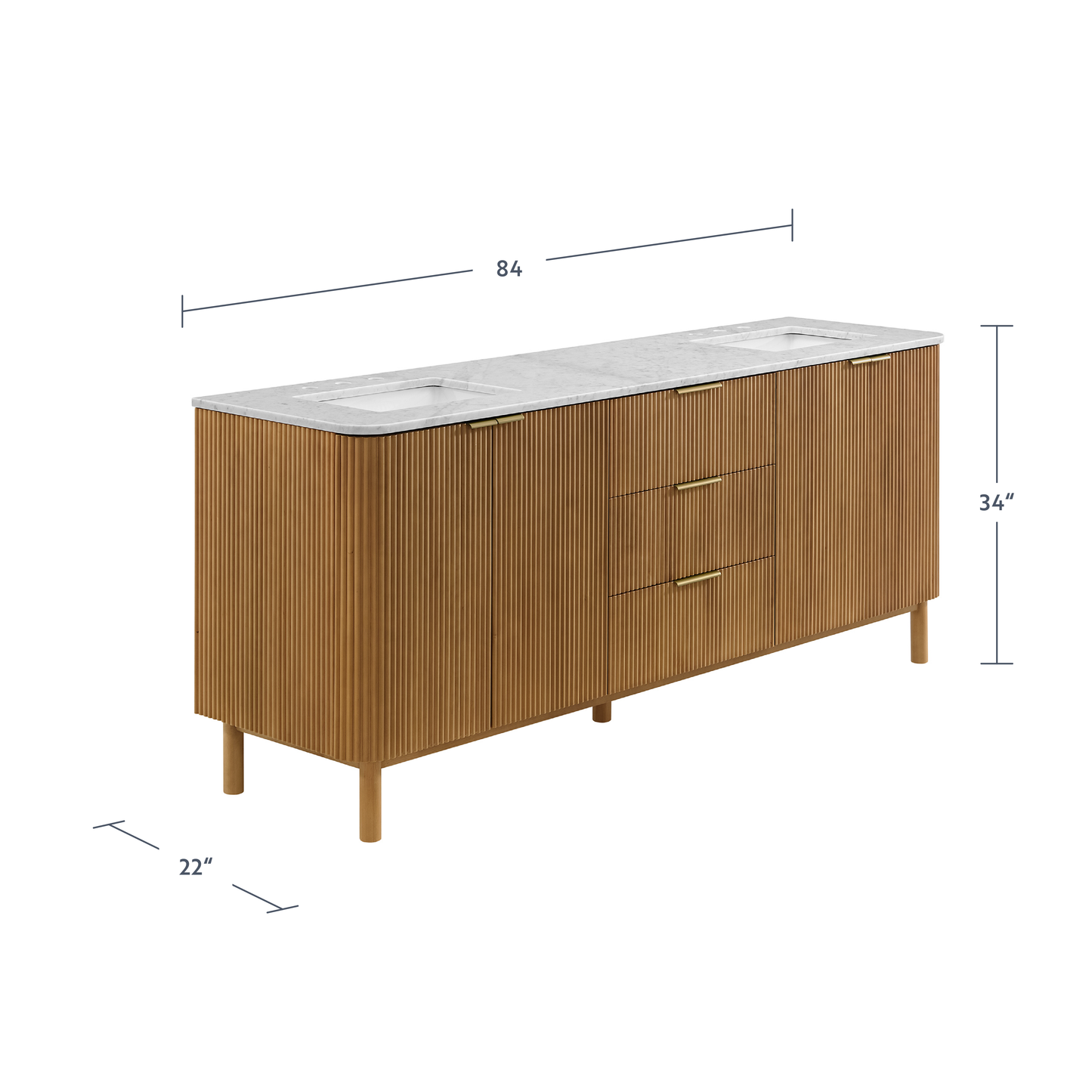 Havana 84" Double Bathroom Vanity in Reeded Birch | Carrara Marble Countertop