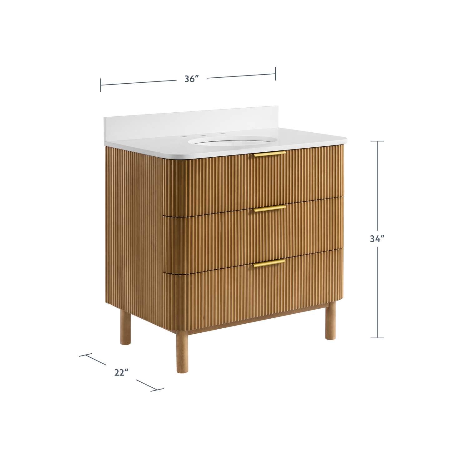 Havana 36" Single Bathroom Vanity in Reeded Birch | White Quartz Countertop