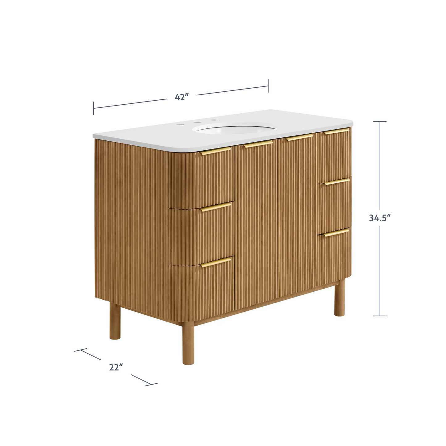Havana 42" Single Bathroom Vanity in Reeded Birch | Quartz Countertop