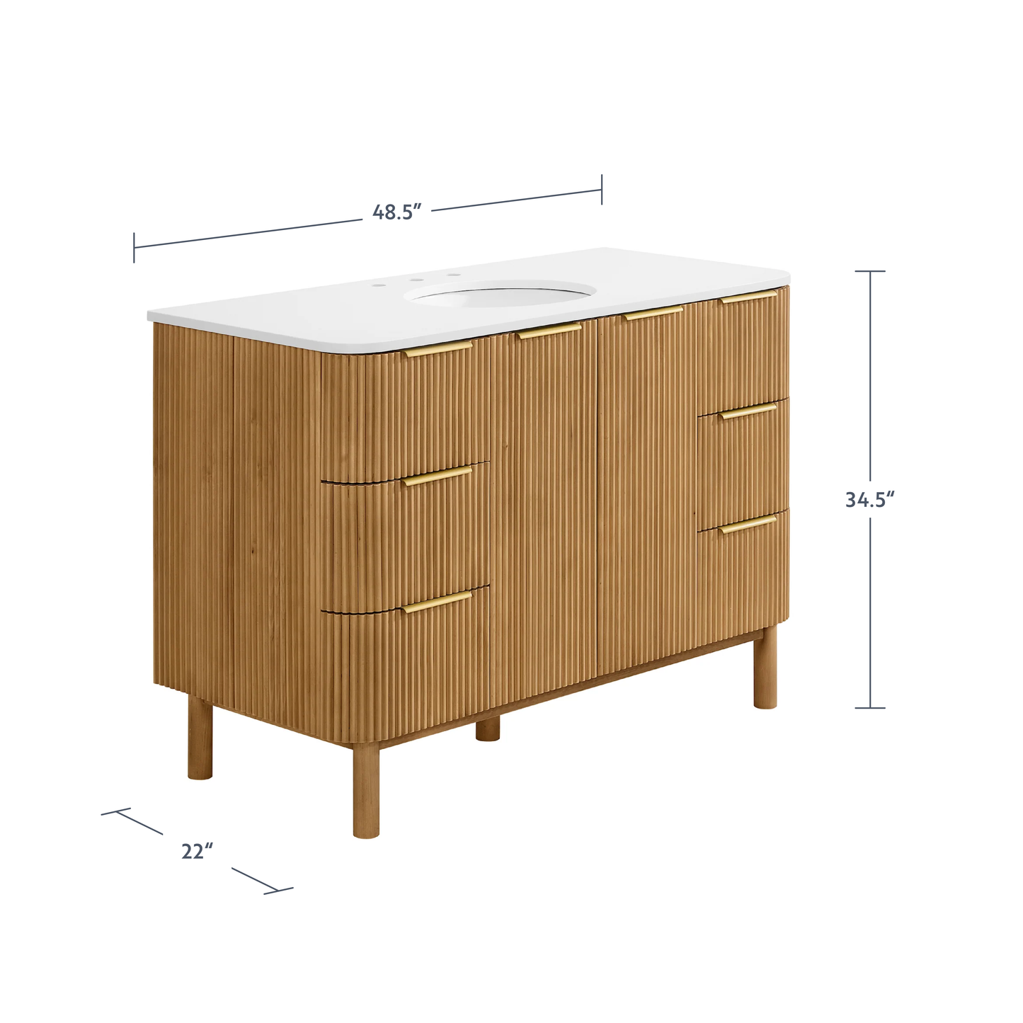 Havana 48" Single Bathroom Vanity in Reeded Birch | Quartz Countertop