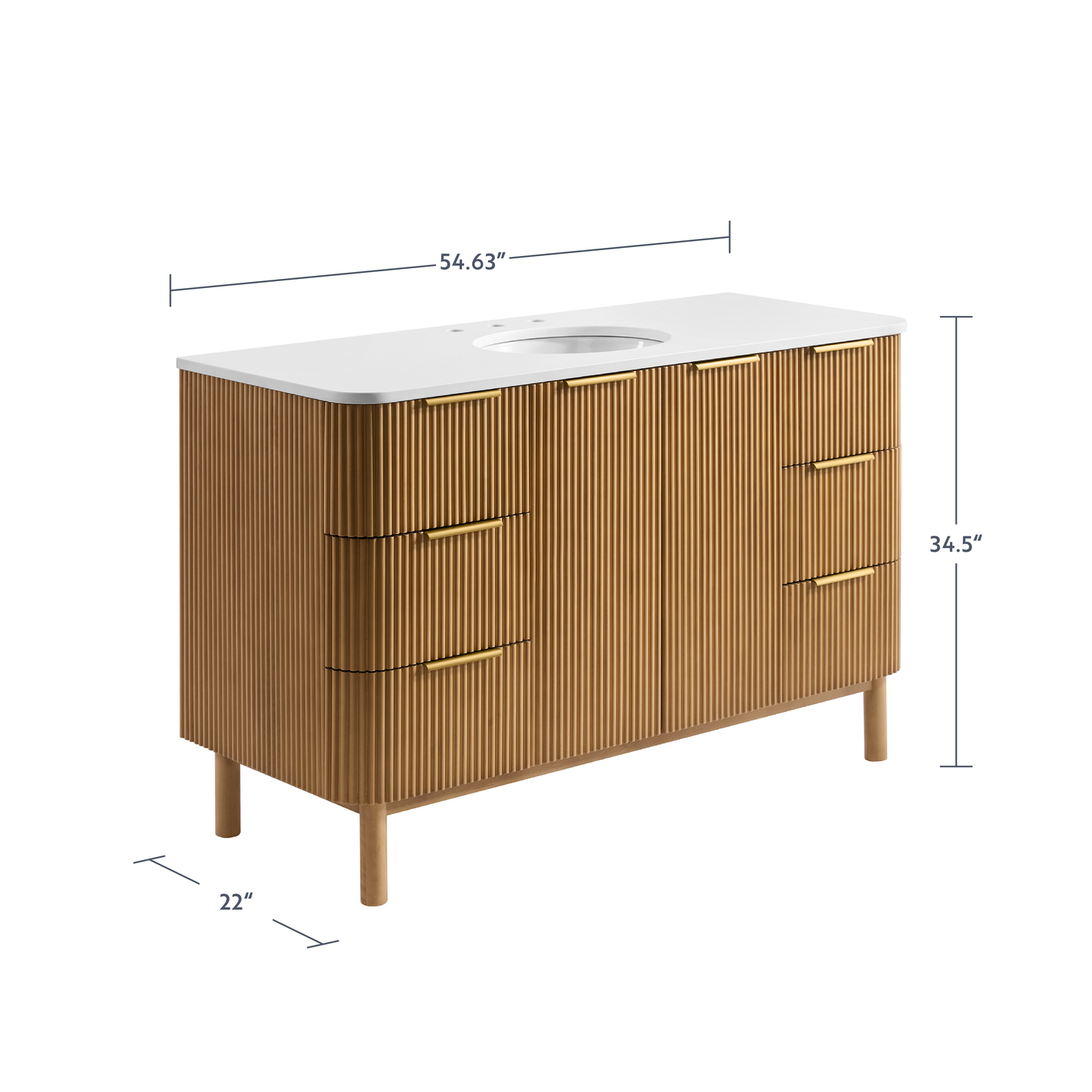 Havana 54" Single Bathroom Vanity in Reeded Birch | White Quartz Countertop