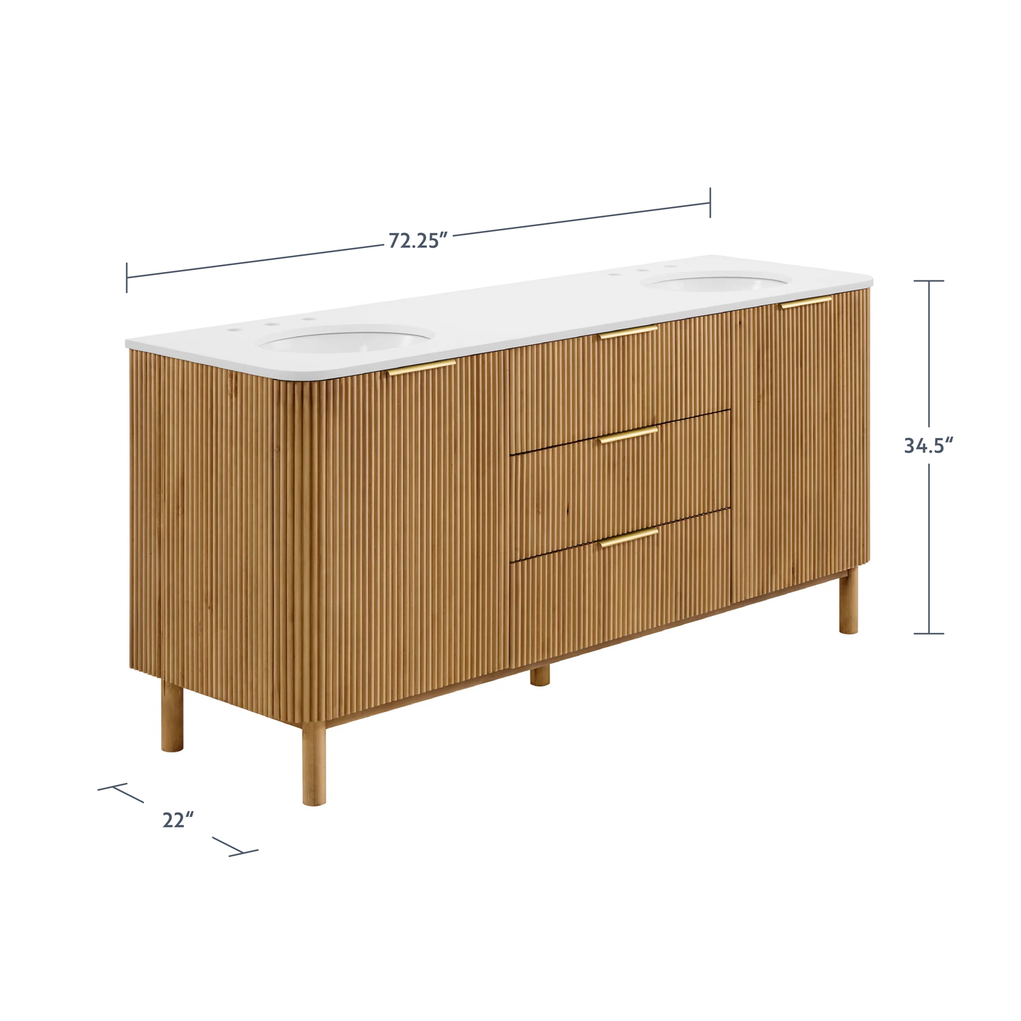 Havana 72" Double Bathroom Vanity in Reeded Birch | White Quartz Countertop