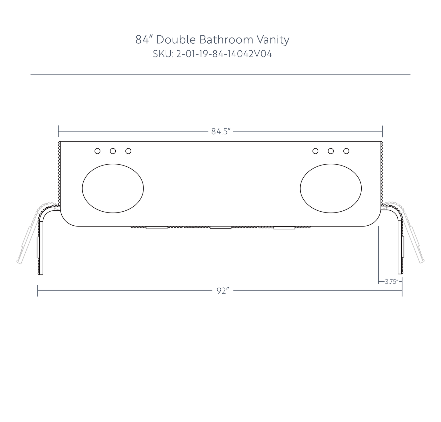 Havana 84" Double Bathroom Vanity in Reeded Birch  | White Quartz Countertop