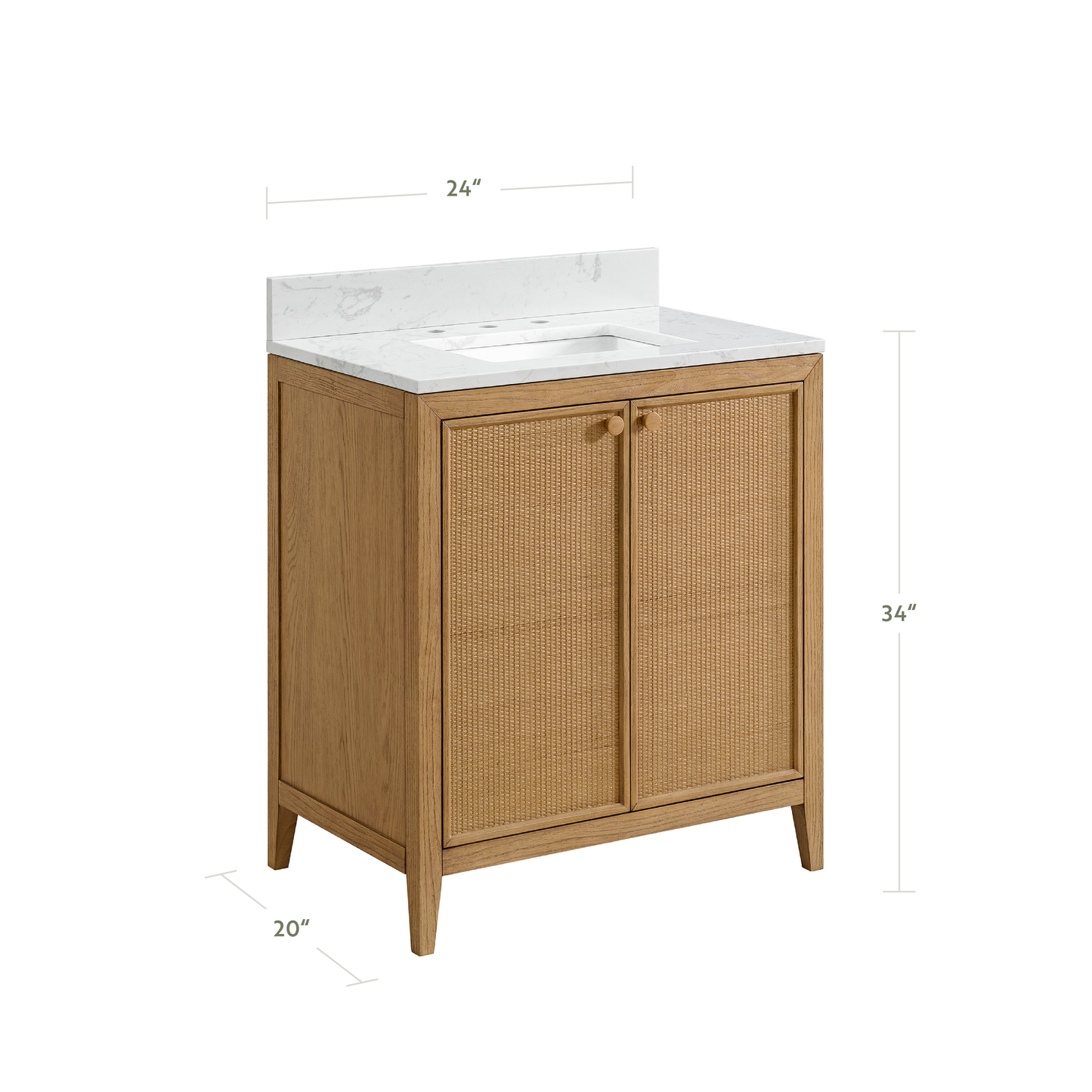 Whitney 24"W x 20"D Rattan RTA Single Bathroom Vanity | Calacatta Gold Quartz Countertop
