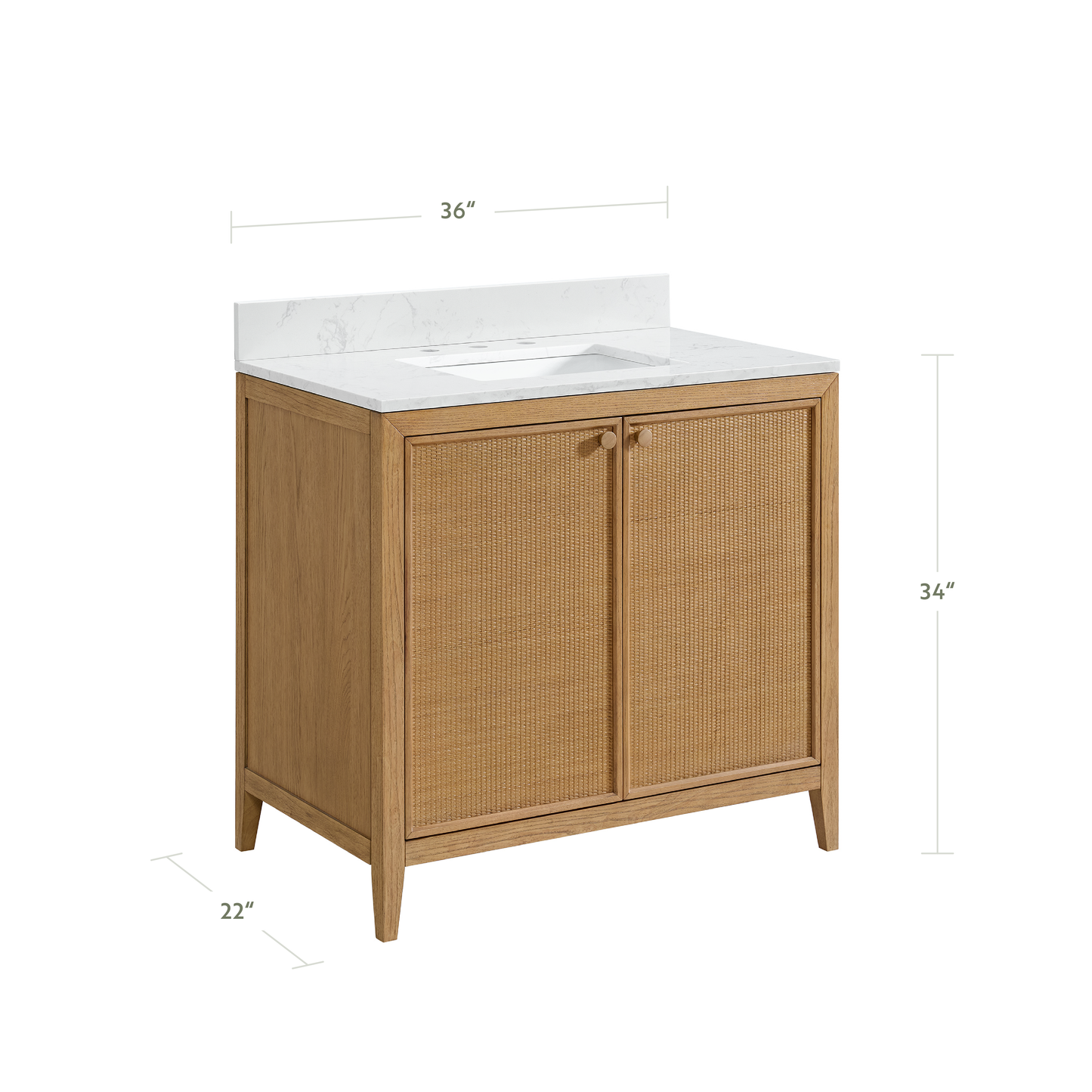 Whitney 36"W x 22"D Rattan RTA Single Bathroom Vanity | Calacatta Gold Quartz Countertop
