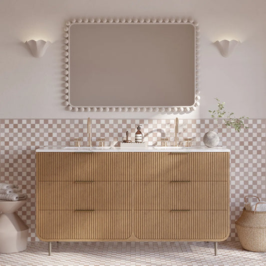 Bern 60" Width Double Bathroom Vanity In Natural Oak