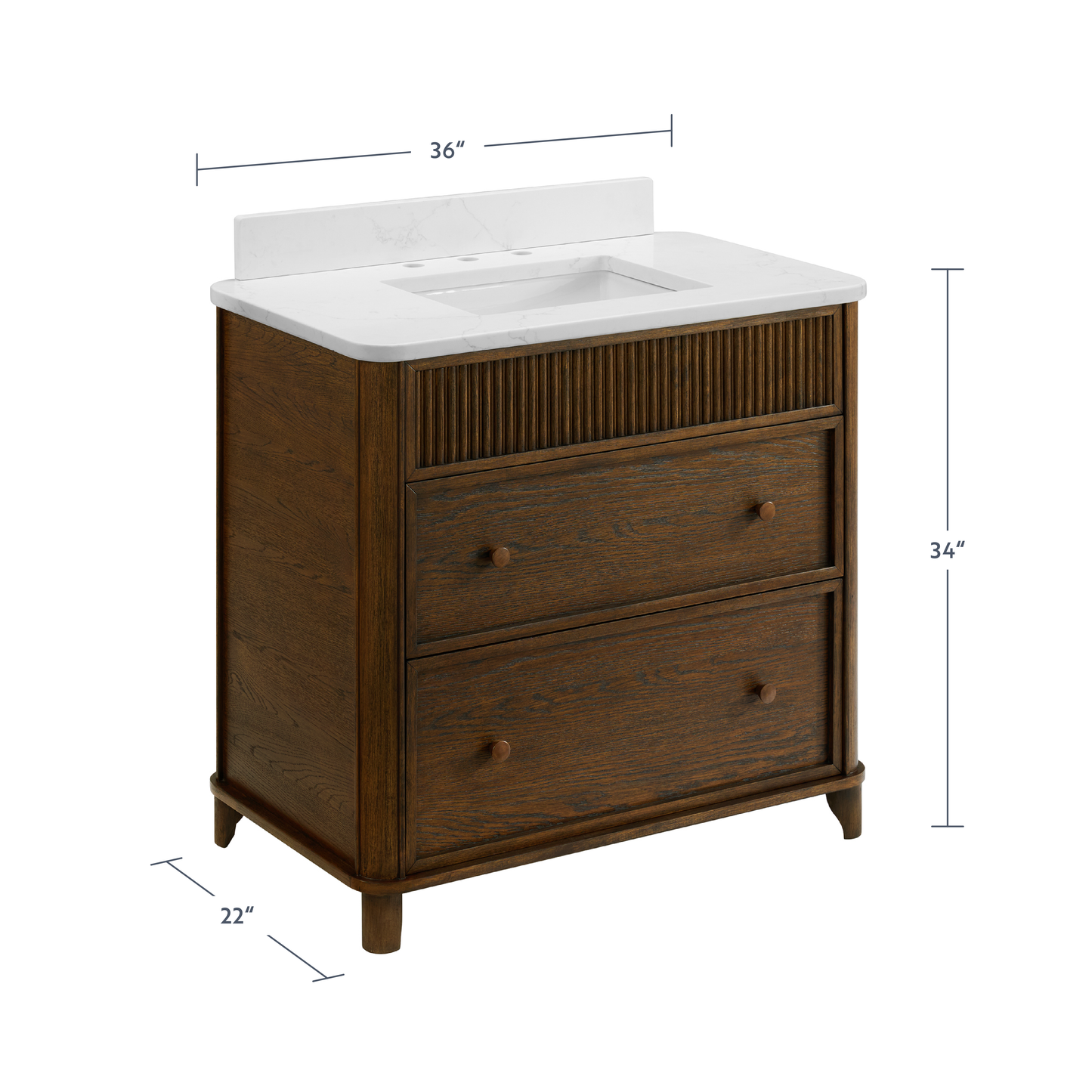 Kathryne 36" Single Bathroom Vanity in Enhanced Brown Oak | Statuario Quartz Countertop